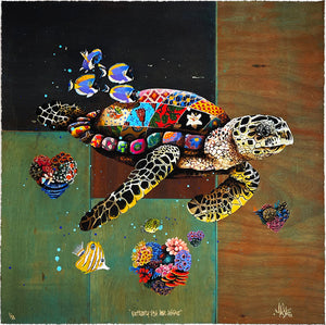 LOUIS MASAI 'Turtle Love Affair: Butterfly Fish' Hand-Embellished Print