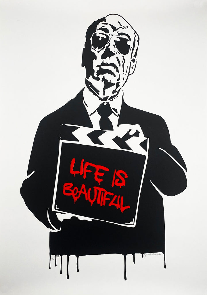 MR BRAINWASH 'Life is Beautiful (Hitchcock)' (red) Screen Print