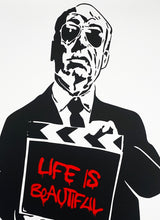 Load image into Gallery viewer, MR BRAINWASH &#39;Life is Beautiful (Hitchcock)&#39; (red) Screen Print