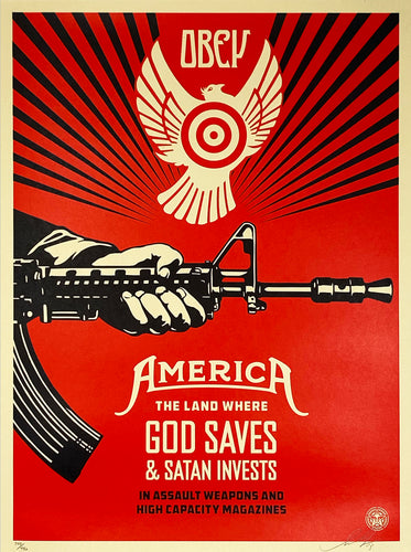 SHEPARD FAIREY 'God Saves & Satan Invests' Screen Print - Signari Gallery 